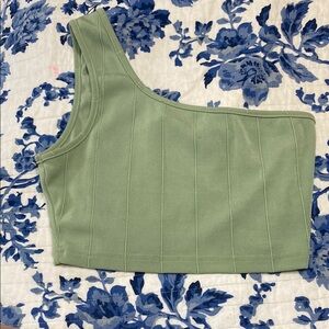 SHEIN Green Asymmetrical Ribbed Tank Top